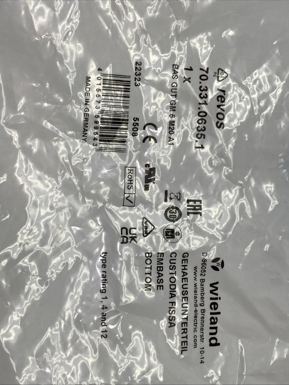 Wieland HOOD BAS GOT GG 6 M20 A1 Cable Connector Shell 70.350.0635.1 - Maverick Industrial Sales