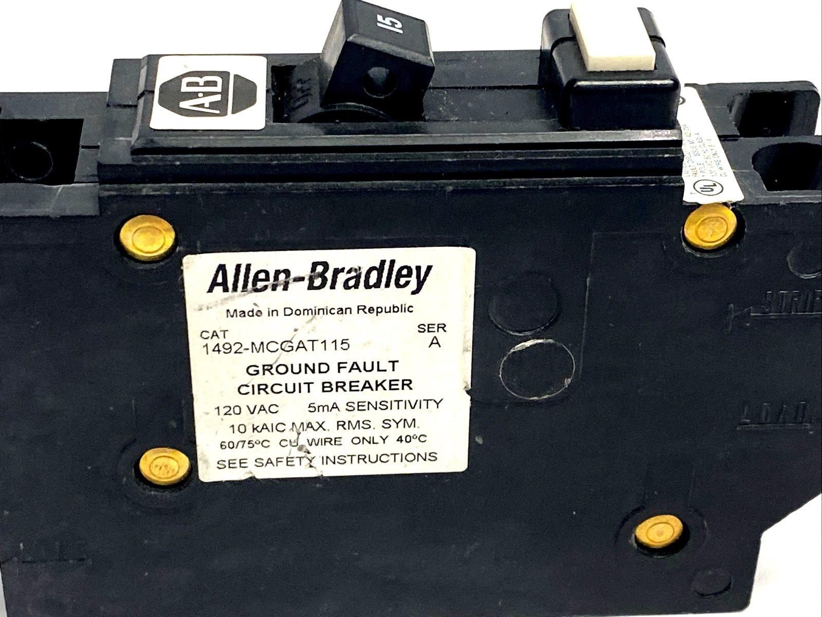 Allen Bradley 1492-MCGAT115 Ser. A Ground Fault Circuit Breaker 120VAC 15A 1P - Maverick Industrial Sales