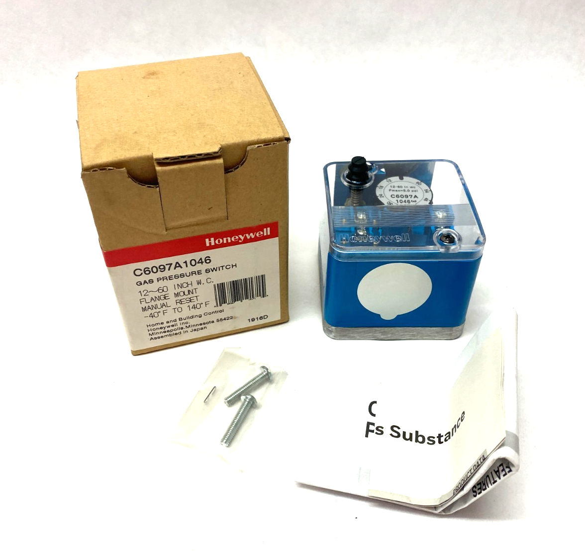 Honeywell C6097A1046 Gas Pressure Switch Flange Mount 12-60in WC - Maverick Industrial Sales
