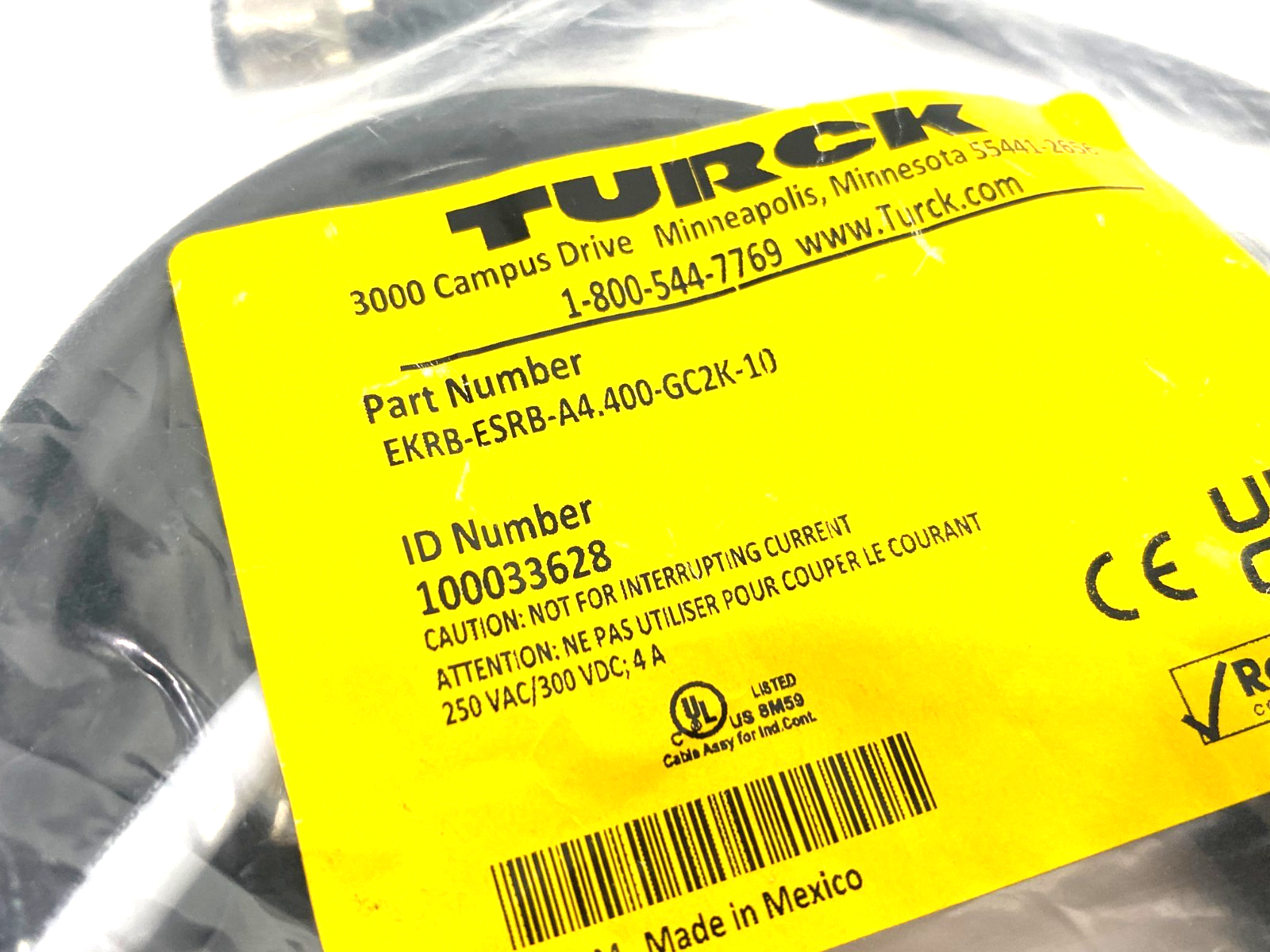 Turck EKRB-ESRB-A4.400-GC2K-10 Double Ended Cordset M12 4-Pin M to F 100033628 - Maverick Industrial Sales
