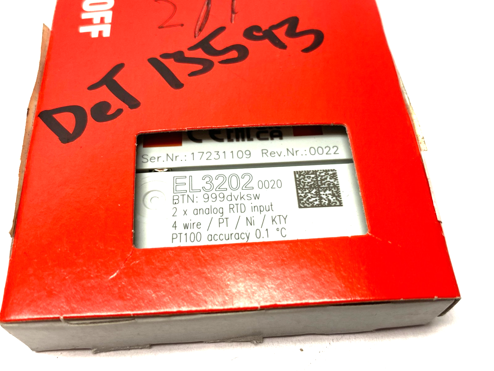Beckhoff EL3202-0020 EtherCAT 2-Channel Analog RTD Input Terminal 4-Wire - Maverick Industrial Sales