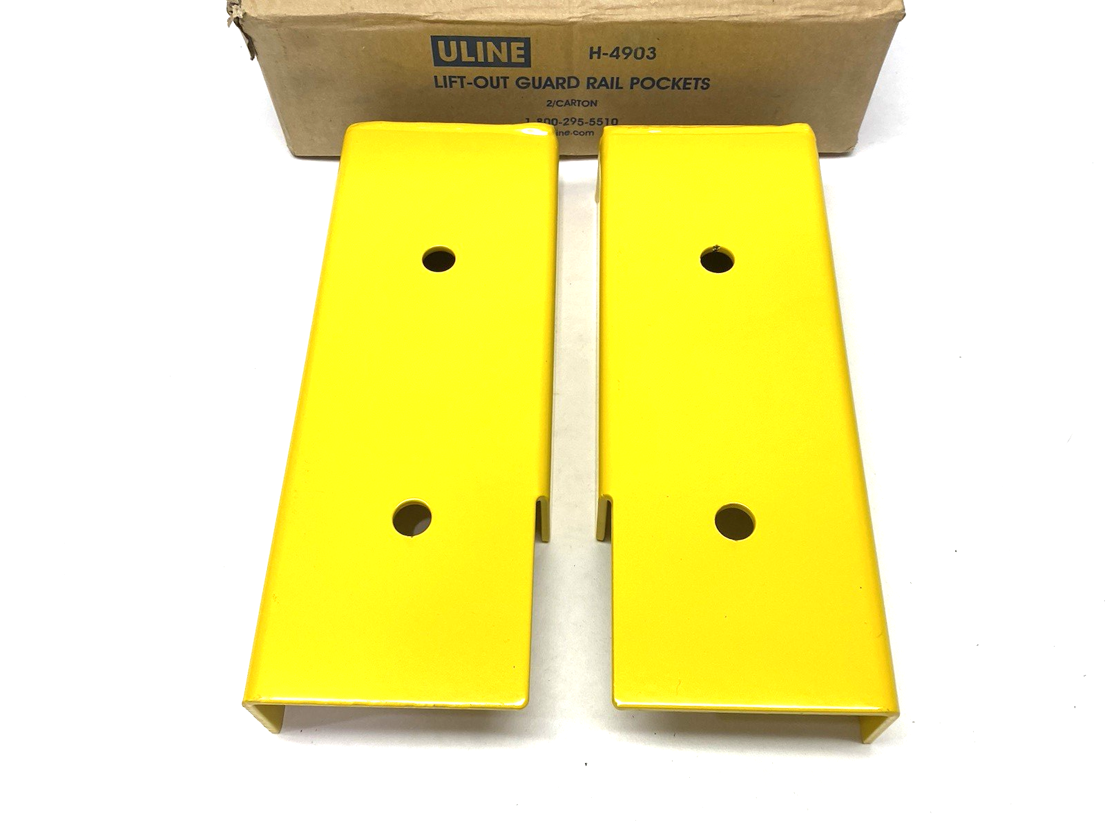 Uline H-4903 Lift-Out Rail Pockets for Guard Rails, Yellow, Steel, PACKAGE OF 2 - Maverick Industrial Sales