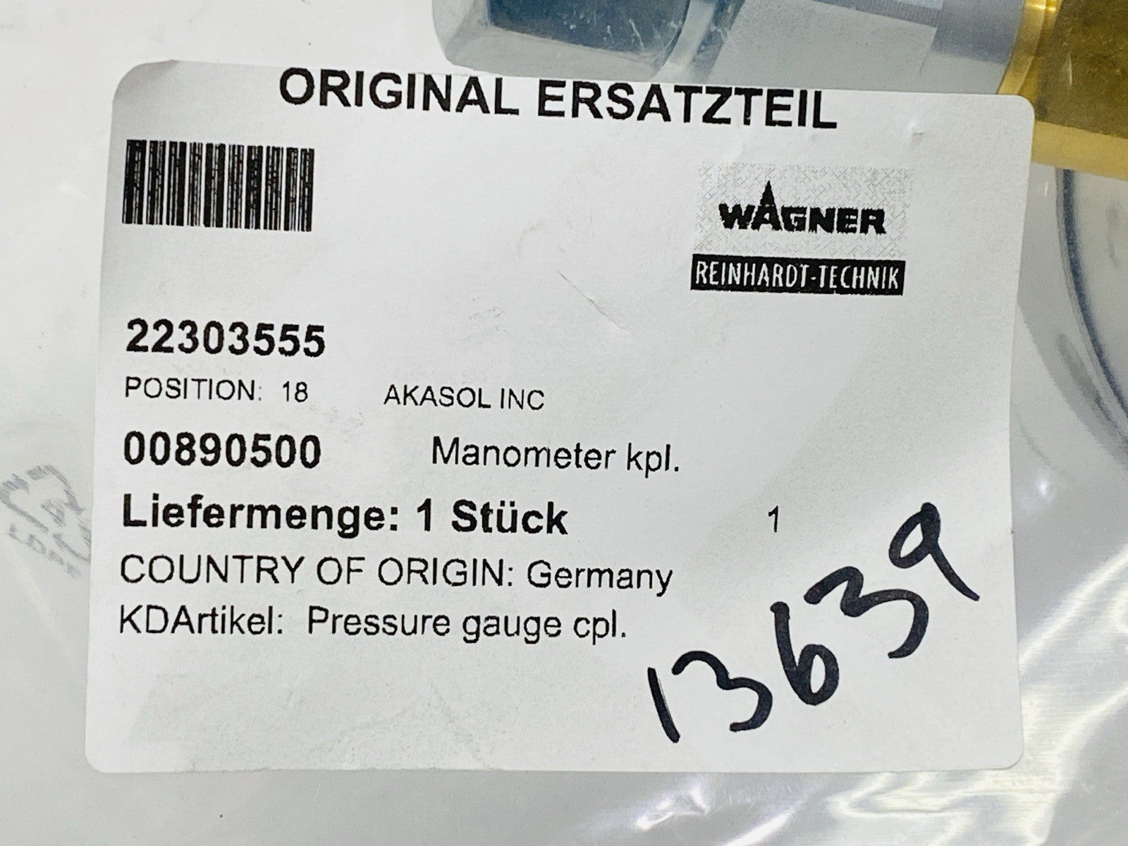 Reinhardt-Technik 890500 Pressure Gauge Coupling 22303555 - Maverick Industrial Sales
