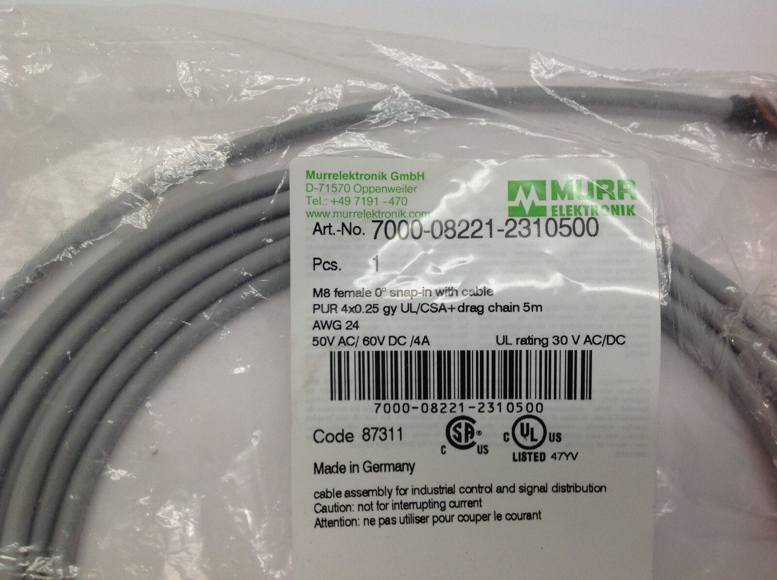 Murr Elektronik 7000-08221-2310500 M8 Female 0 Degree Cordset - Maverick Industrial Sales