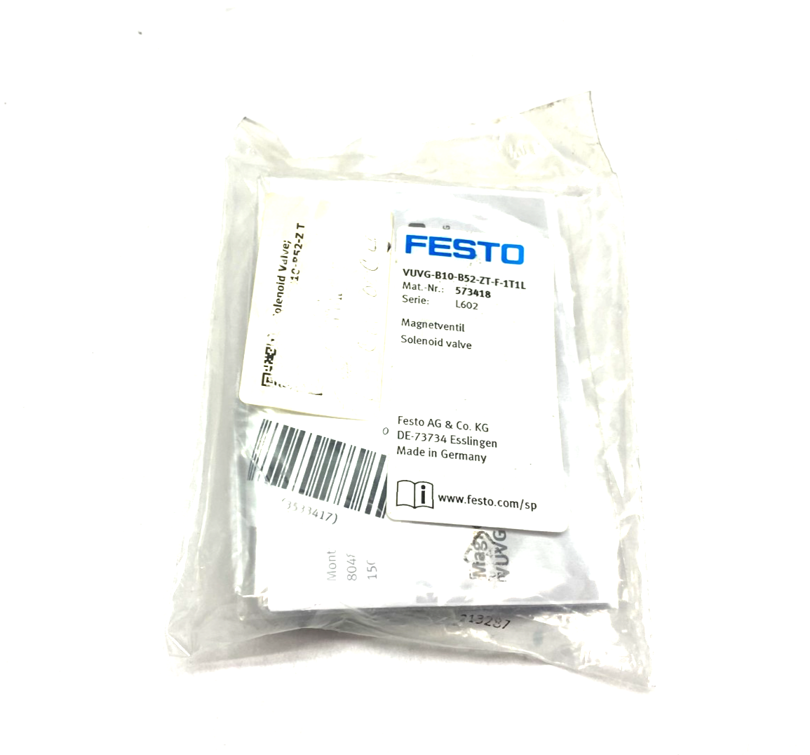 VUVG-B10-B52-ZT-F-1T1L | Festo Solenoid Valve 5/2 Bistable 573418 - New - Maverick Industrial Sales
