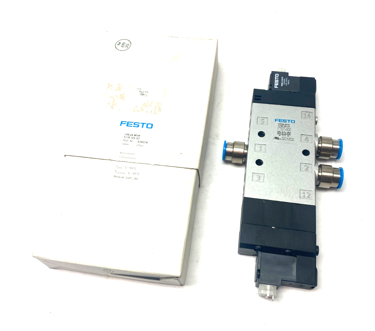 Festo CPE24-M1H-5/3E-QS-12 Solenoid Valve, Spring-Return, 170279 - Maverick Industrial Sales