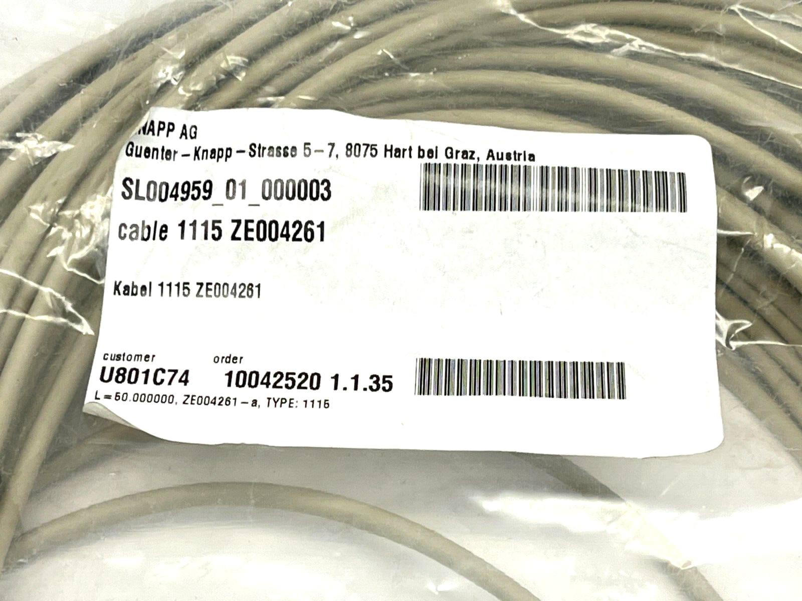 Knapp SL004959_01_000003 Cable 1115 ZE004261 - Maverick Industrial Sales