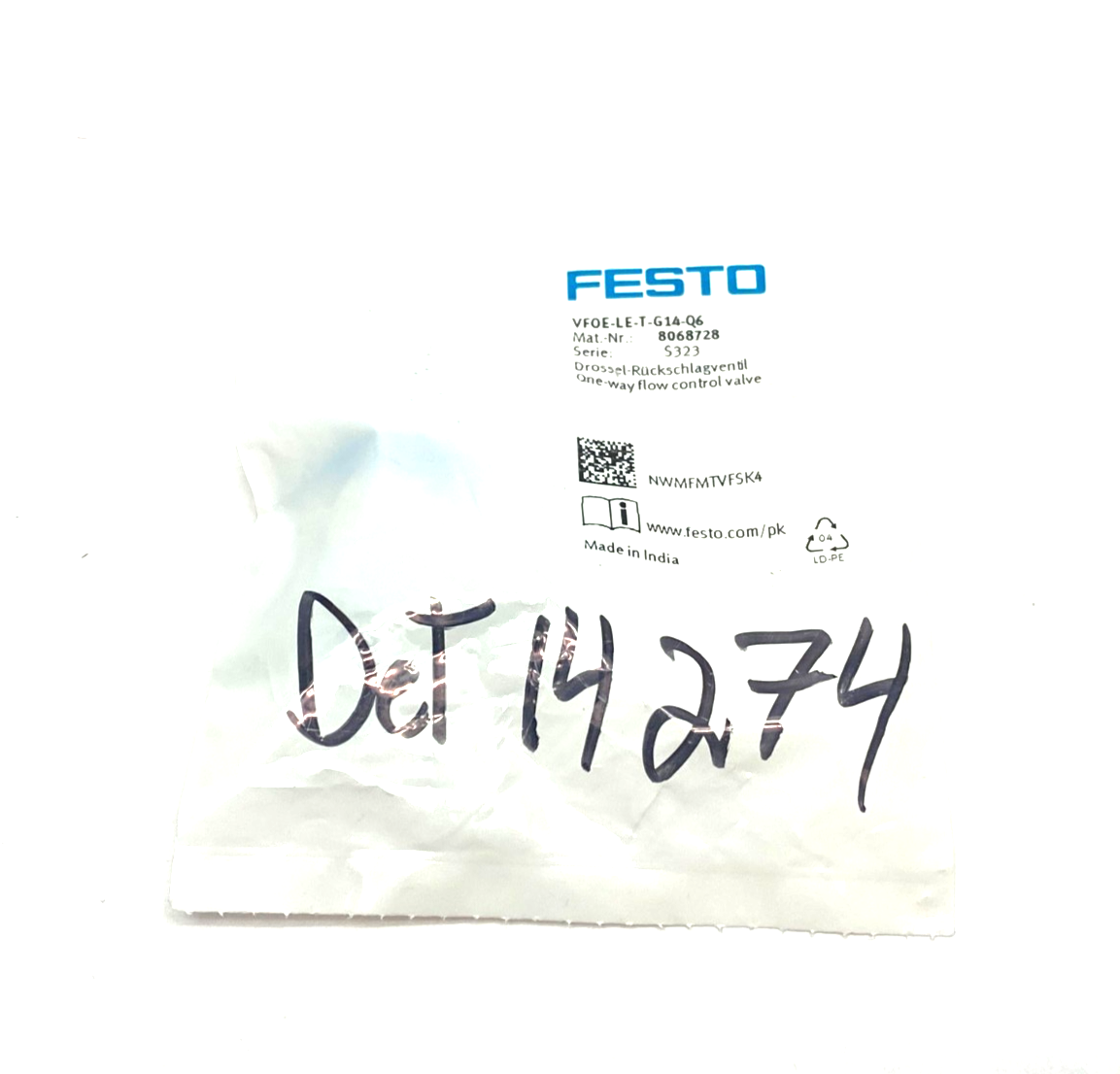 Festo VFOE-LE-T-G14-Q6 One-Way Flow Control Valve 8068728 - Maverick Industrial Sales