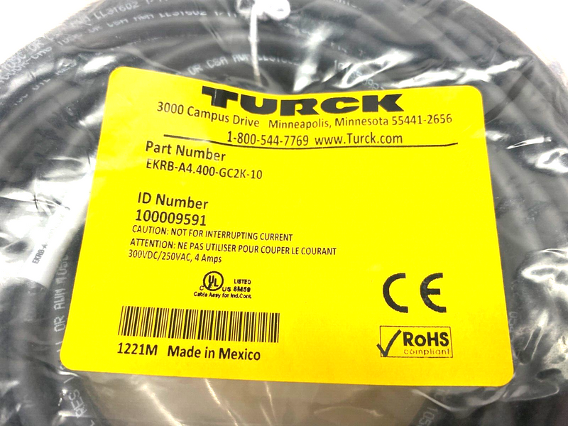 Turck EKRB -A4.400-GC2K-10 Actuator and Sensor Cordset Single Ended 100009591 - Maverick Industrial Sales