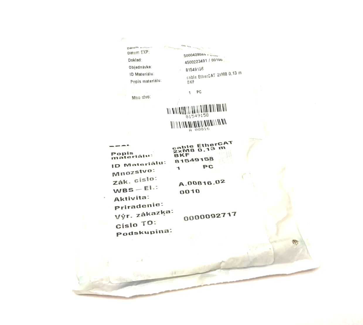 Beckhoff ZK1090-3131-0001 Double Ended EtherCAT Power Cable 0.13m 096672 - Maverick Industrial Sales