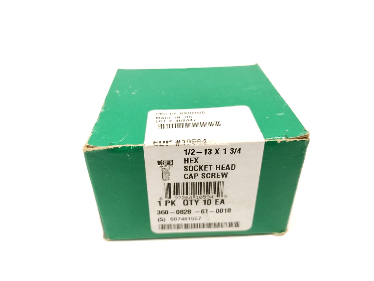 1/2-13 X 1 3/4,10594,360-0828-61-0010 | 1/2"-13 x 1-3/4" Hex Socket Head Cap Screws 10PK 697264105949 LOT OF 2 - New - Maverick Industrial Sales