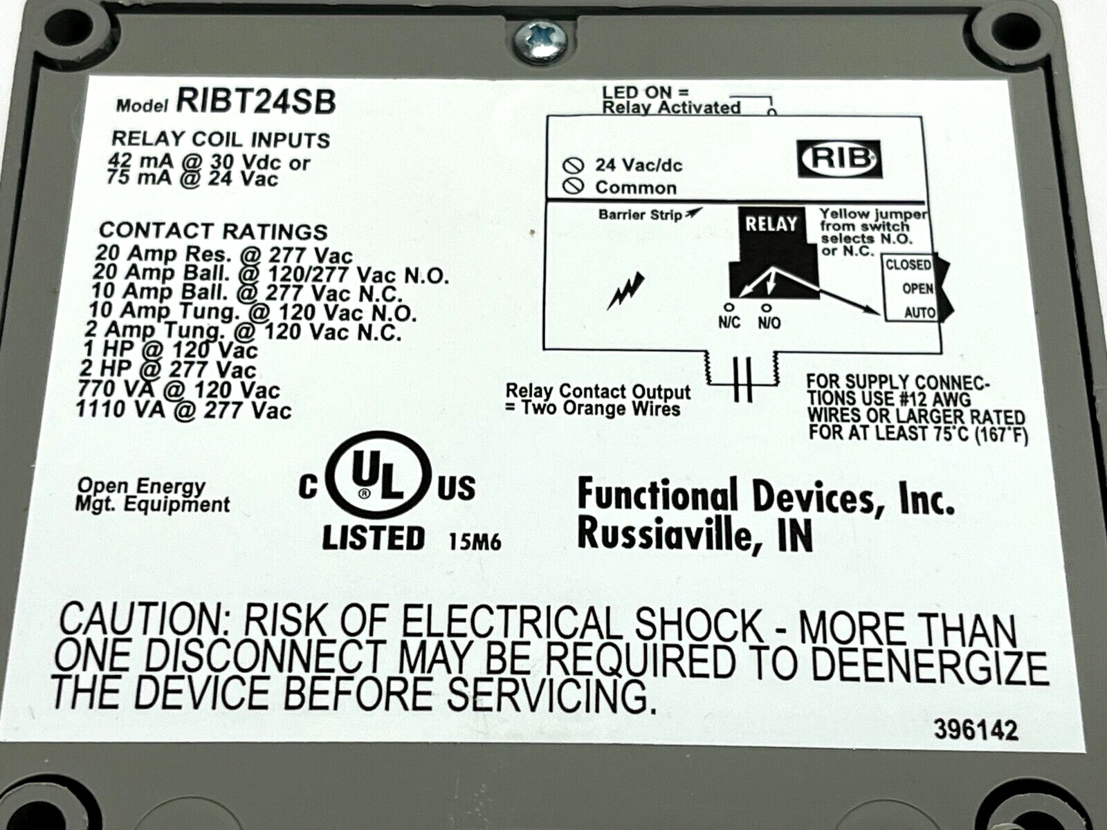 RIBT24B | Functional Devices Power Relay SPDT 20A 24V NEMA 1 - New – Open box - Maverick Industrial Sales