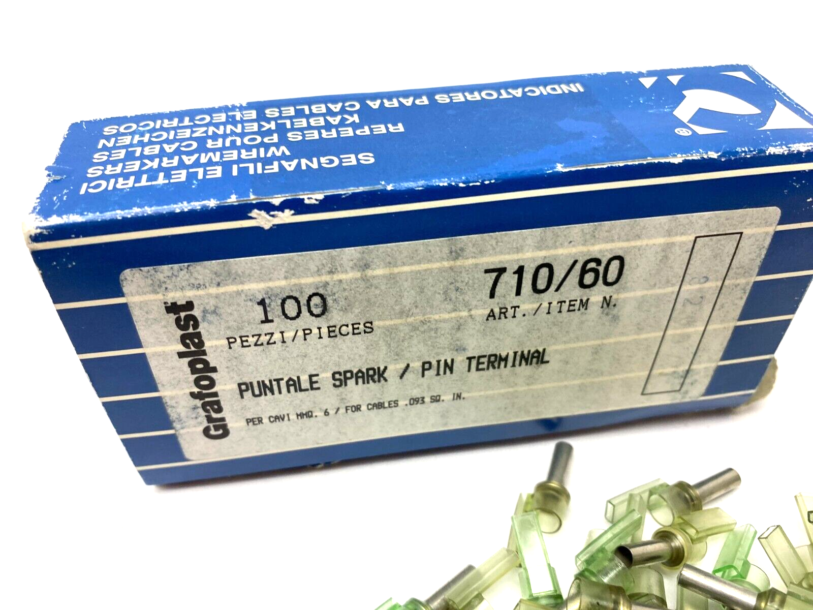 Grafoplast 710/60 12mm Spark Crimp-On Pins for Cable O.D. 6mm OPEN BOX OF 100 - Maverick Industrial Sales