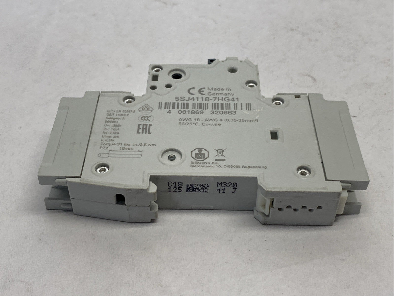 Siemens 5SJ4118-7HG41 Miniature Circuit Breaker 1-Pole 15A 240V - Maverick Industrial Sales