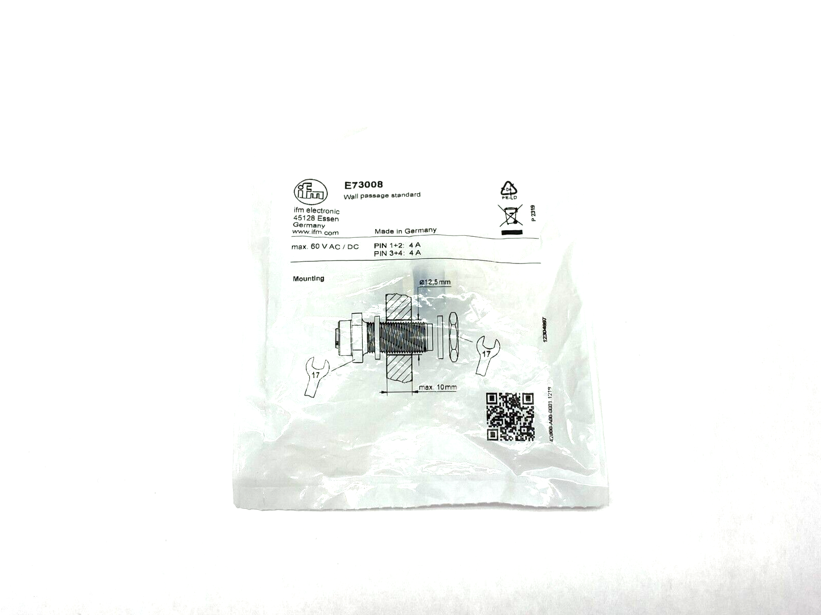 Ifm E73008 Nickel-Plated Wall Passage Standard Type 60V AC/DC 5-Pin M to F - New - Maverick Industrial Sales