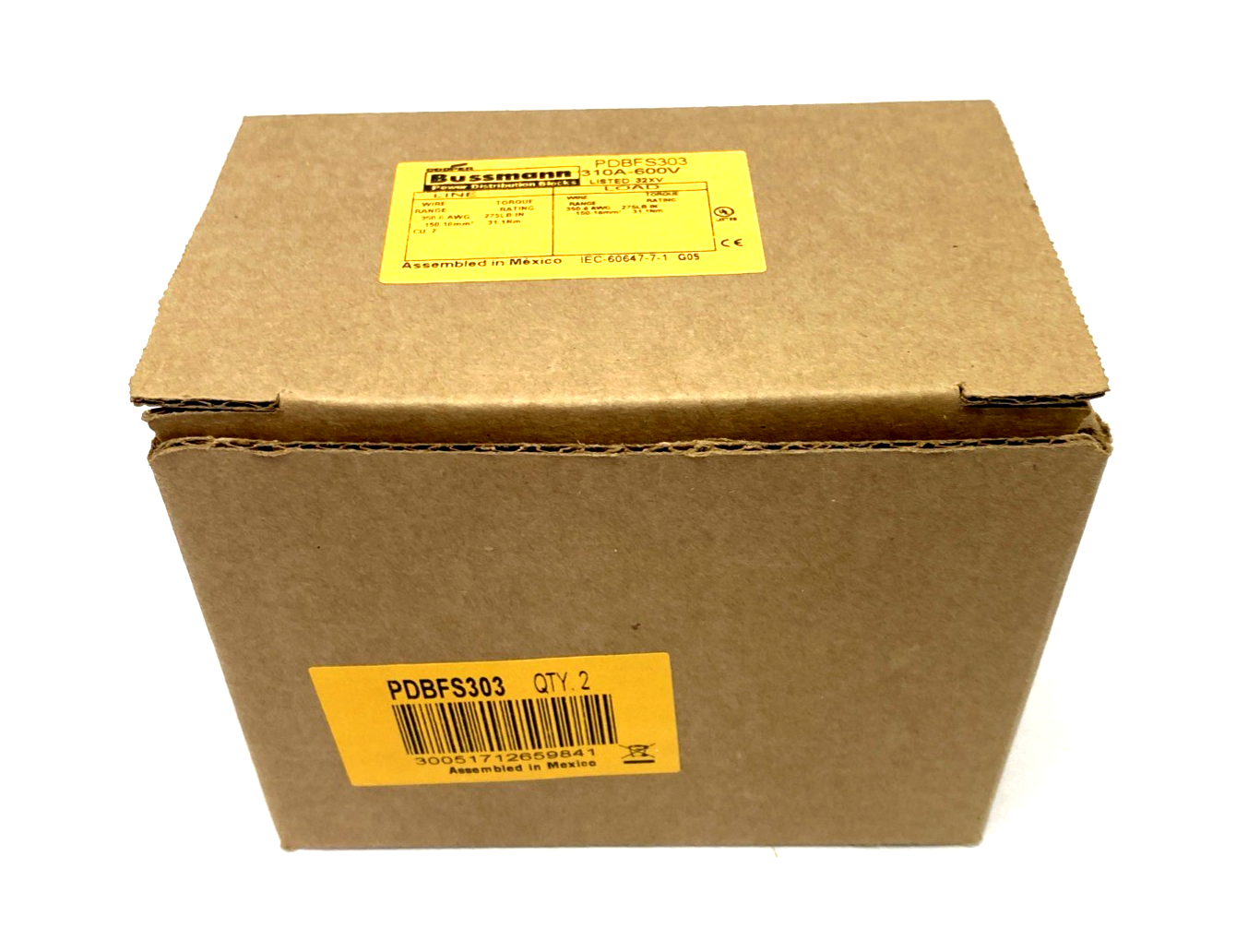 PDBFS303 | Eaton Bussmann Power Distribution Block Finger Safe 600V 310A BOX OF 2 - New – Open box - Maverick Industrial Sales