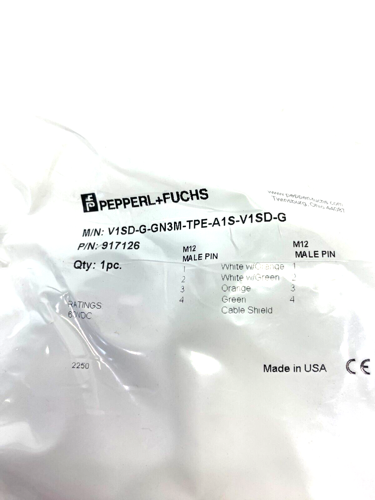 Pepperl+Fuchs V1SD-G-GN3M-TPE-A1S-V1SD-G Double Ended Connection Cable 917126 - Maverick Industrial Sales
