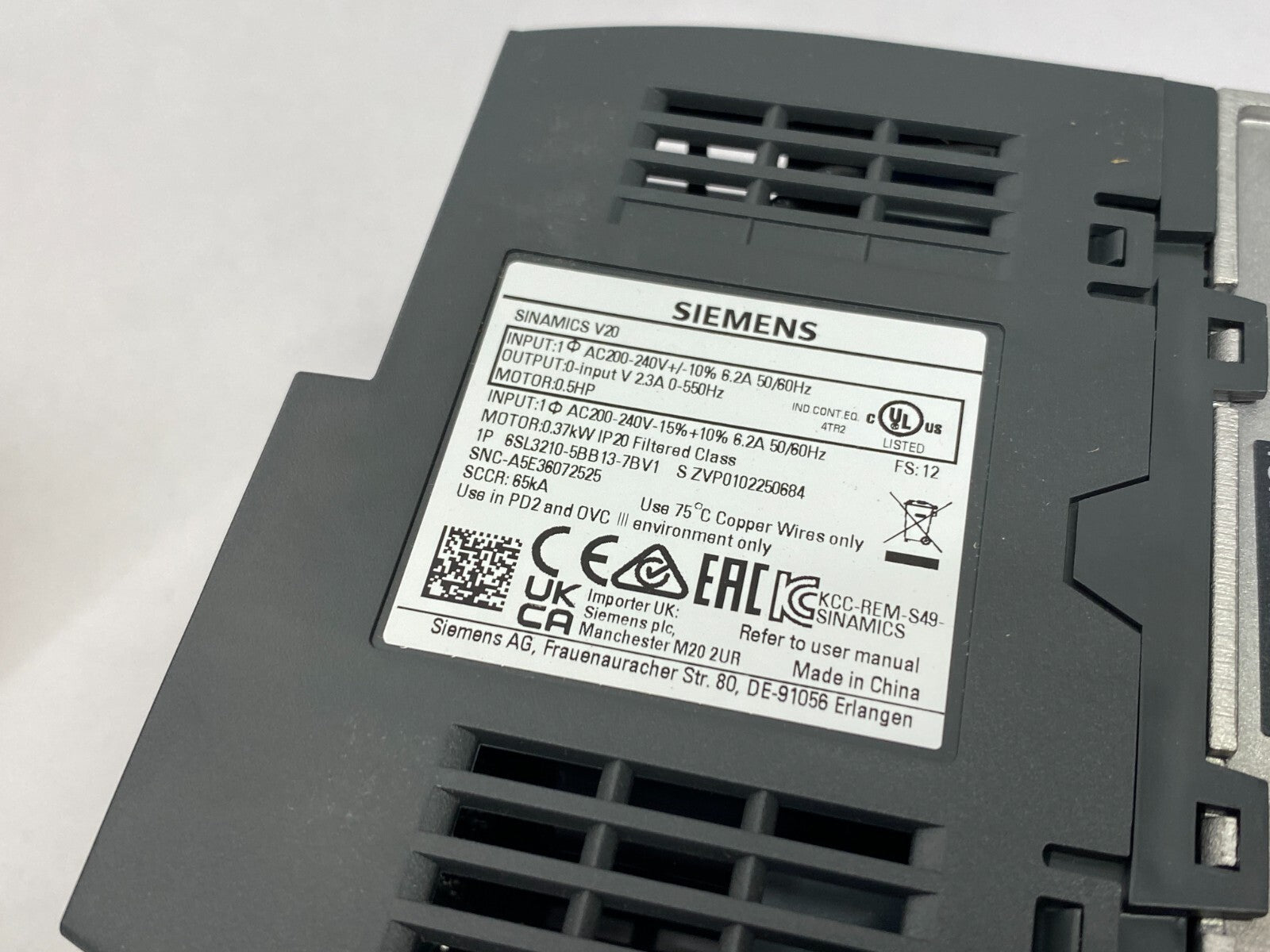 Siemens 6SL3210-5BB13-7BV1 SINAMICS V20 Converter Drive - Maverick Industrial Sales