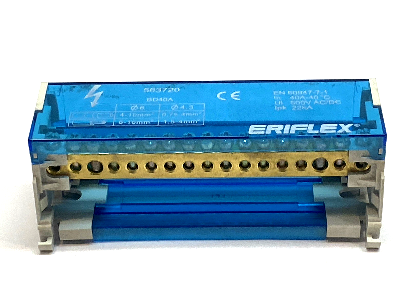 563720 BD‑40A | nVent ERIFLEX 2‑Pole 40A Power Distribution Block DIN‑Rail Mount - Used - Maverick Industrial Sales