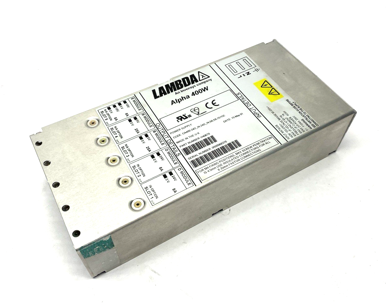 TDK Lambda H40678 Alpha 400W Power Supply CA400 24D_IN,24D_IN,5B,5B,15/15E - Maverick Industrial Sales