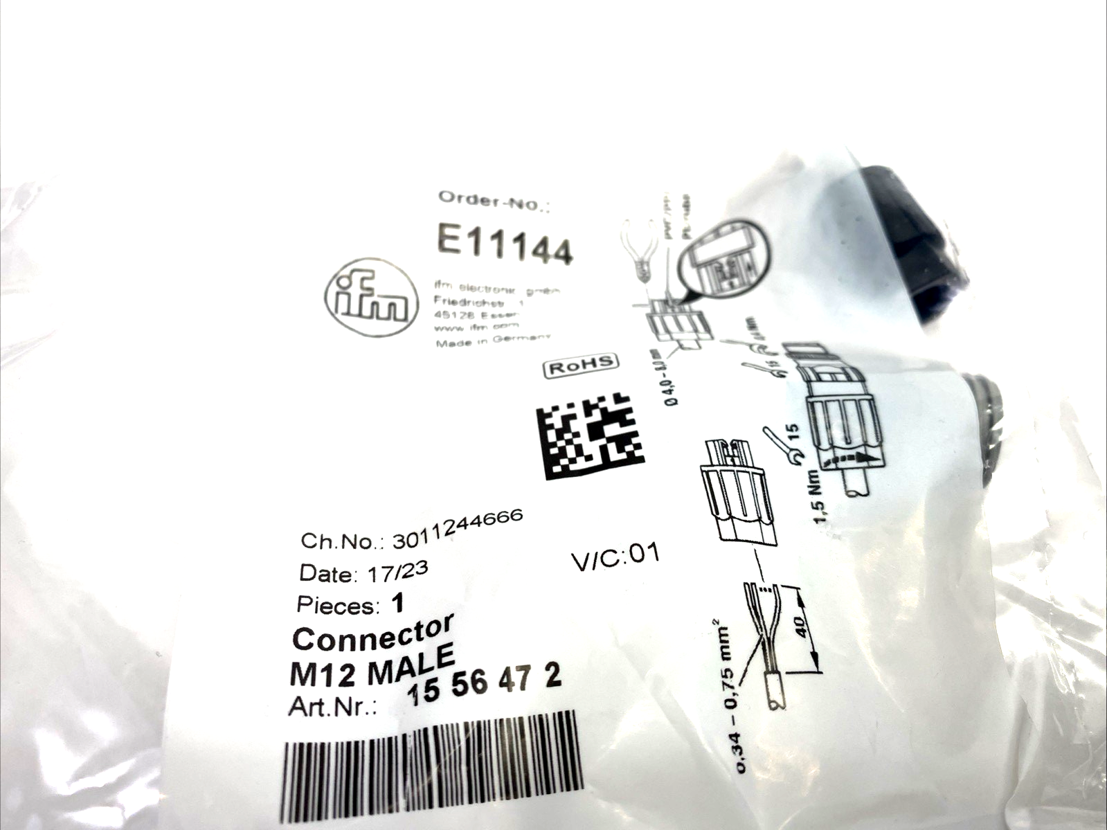 ifm E11144 Wirable Plug M12 4-Pin SSTGH040ZDSFKSK - Maverick Industrial Sales