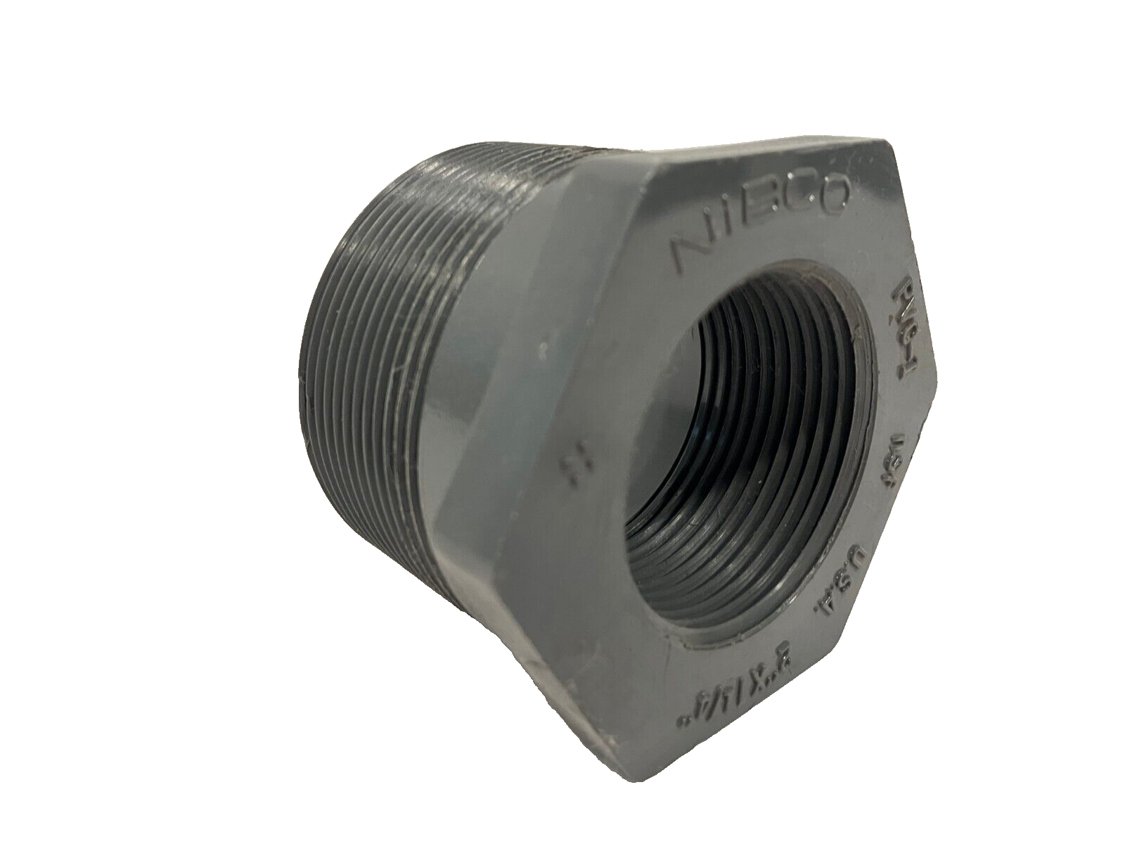 Nibco 2" x 1-1/4" Reducer Bushing PVC-I nSF 2"Length, 2-1/2" Hex - Maverick Industrial Sales