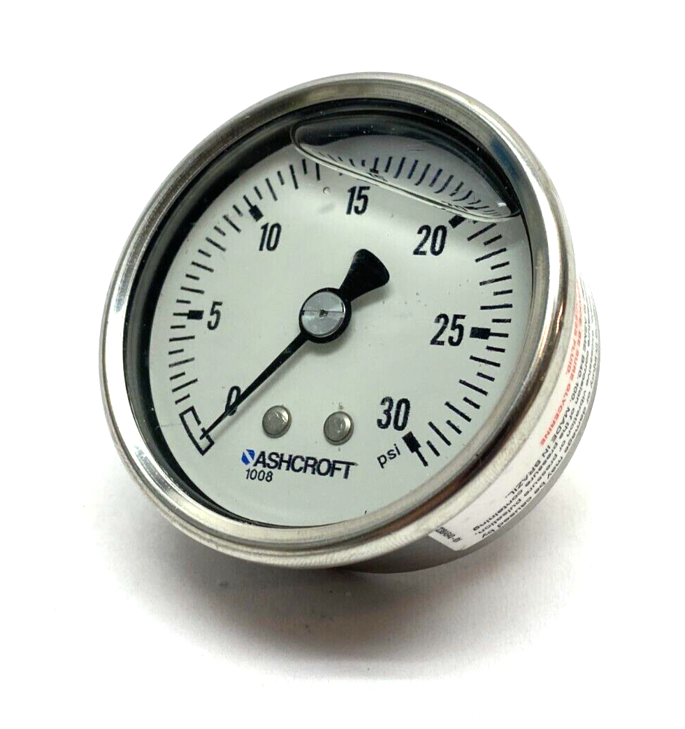 Ashcroft 1008 Series Pressure Gauge 0-30psi 1/4" NPT Center Back Mount Thread - Maverick Industrial Sales