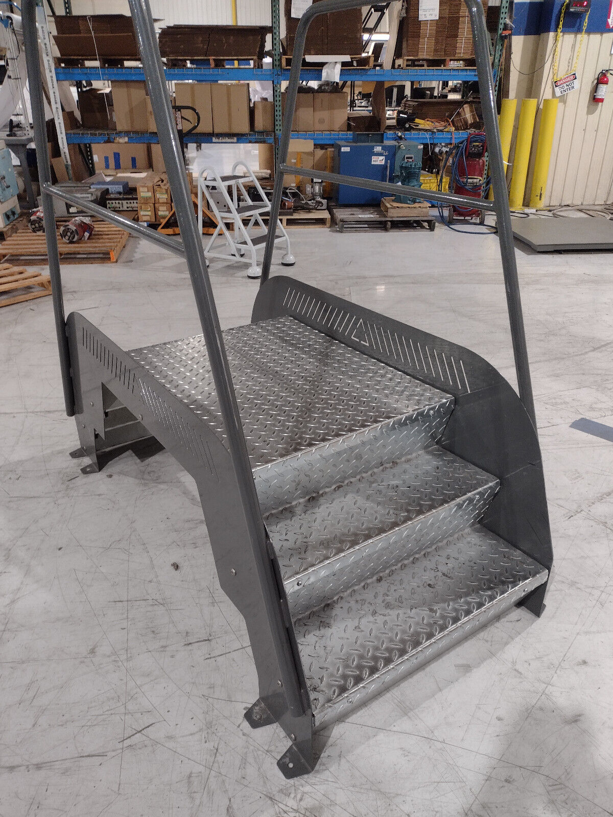 Industrial Steel Crossover Catwalk 68"L x 38"W x 63.5"H Diamond Plate Stairs - Maverick Industrial Sales