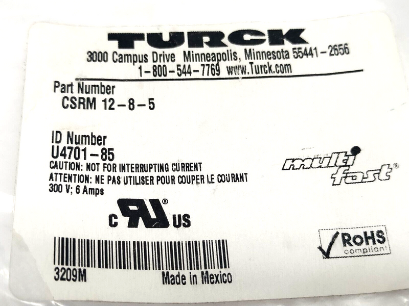 Turck CSRM 12-8-5 Actuator & Sensor Cordset M23 Male 12-Pin 5m U4701-85 - Maverick Industrial Sales