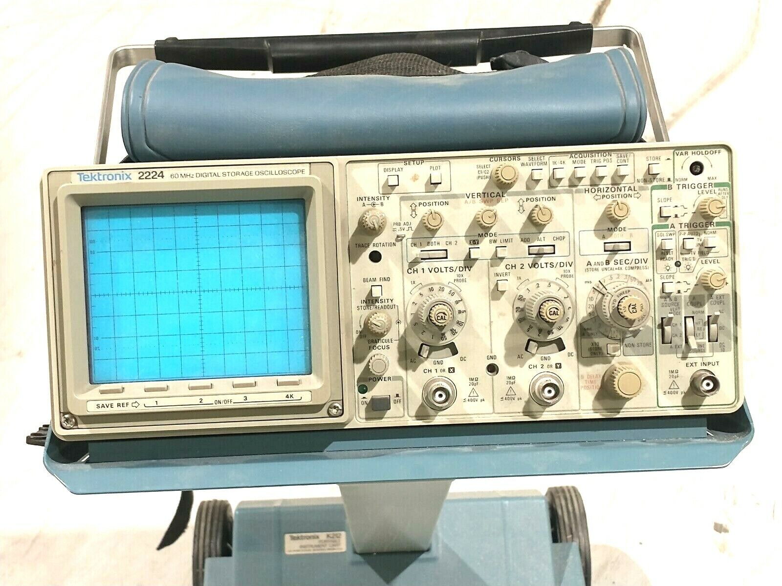 Tektronix 2224 60MHz 2-Channel Digital Storage Oscilloscope & K212 Portable Cart - Maverick Industrial Sales