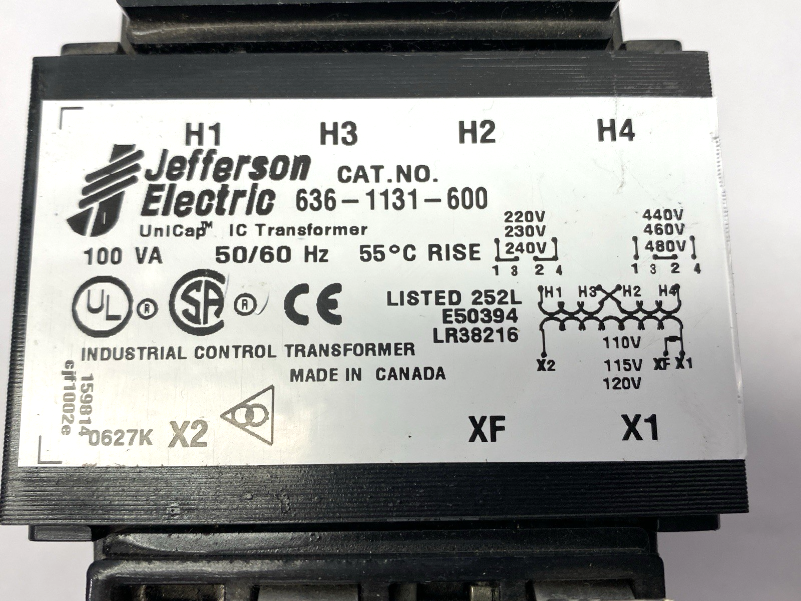 636-1131-600 | Jefferson Electric UniCap IC Transformer 100VA 50/60Hz - Used - Maverick Industrial Sales