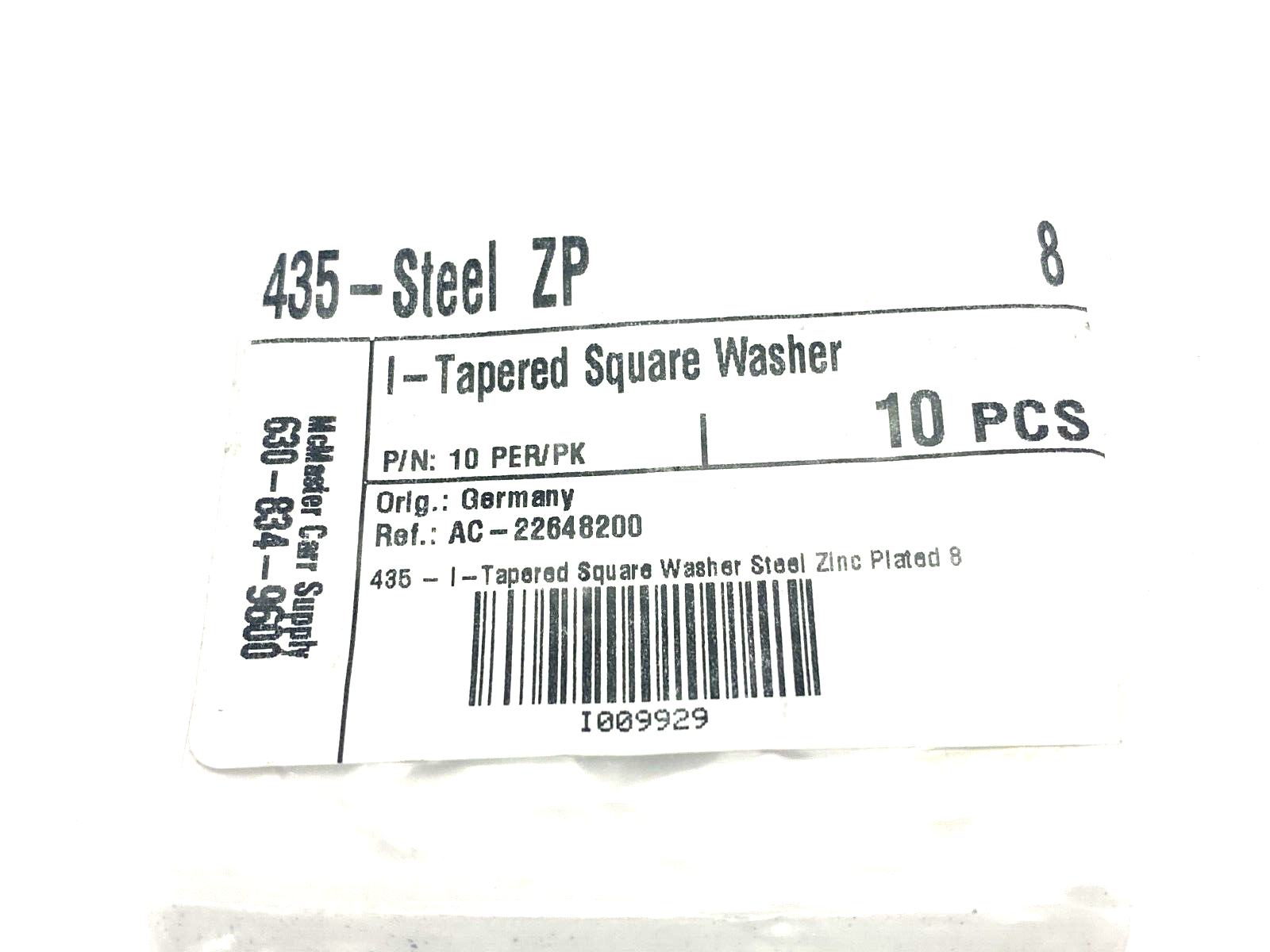 M8 Zinc Plated Steel Tapered Square Washer DIN 435 PKG OF 10 - Maverick Industrial Sales