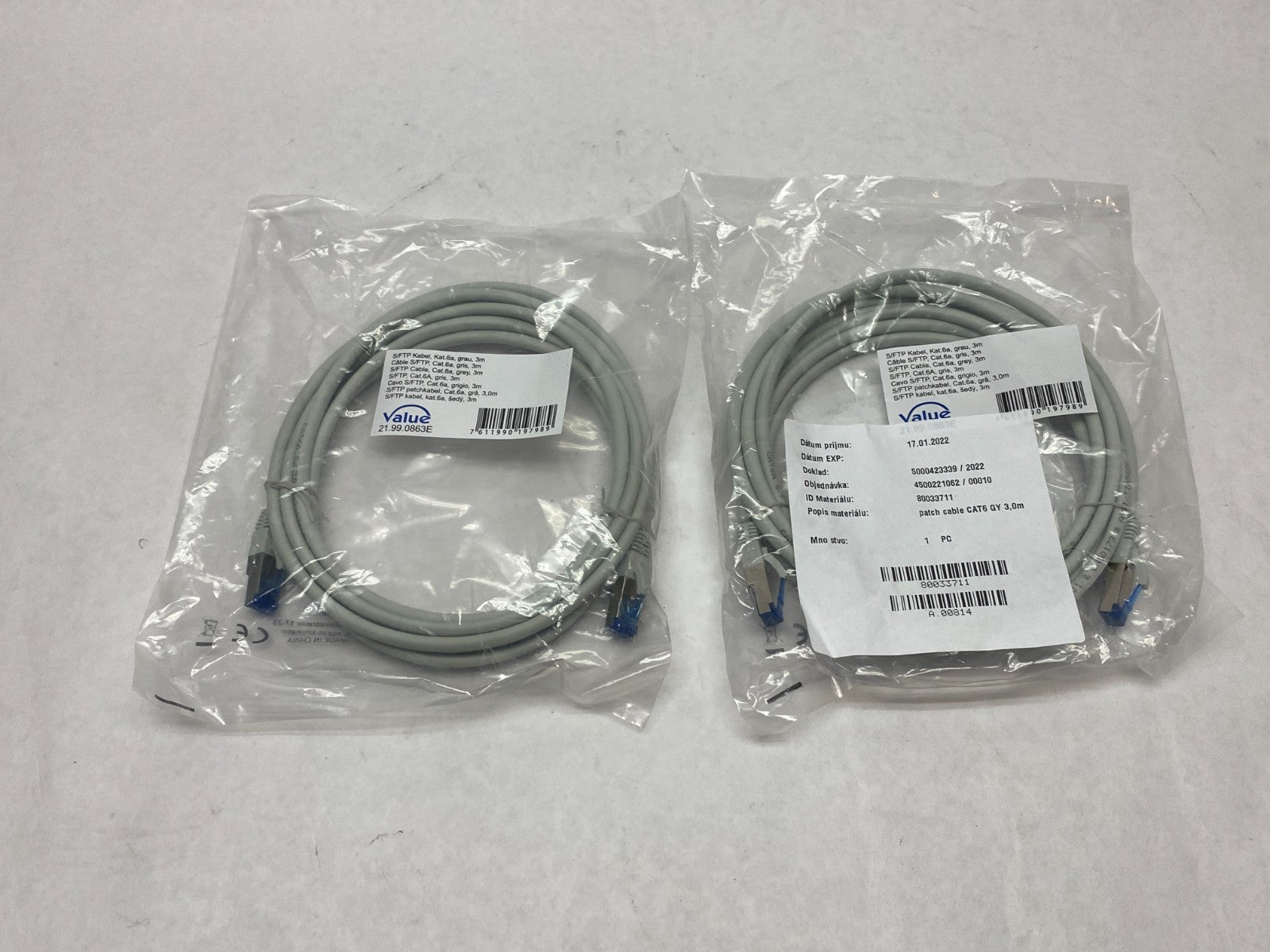 21.99.0863E | Value Cat 6A Ethernet Patch Cable 3m LOT OF 2- New - Maverick Industrial Sales