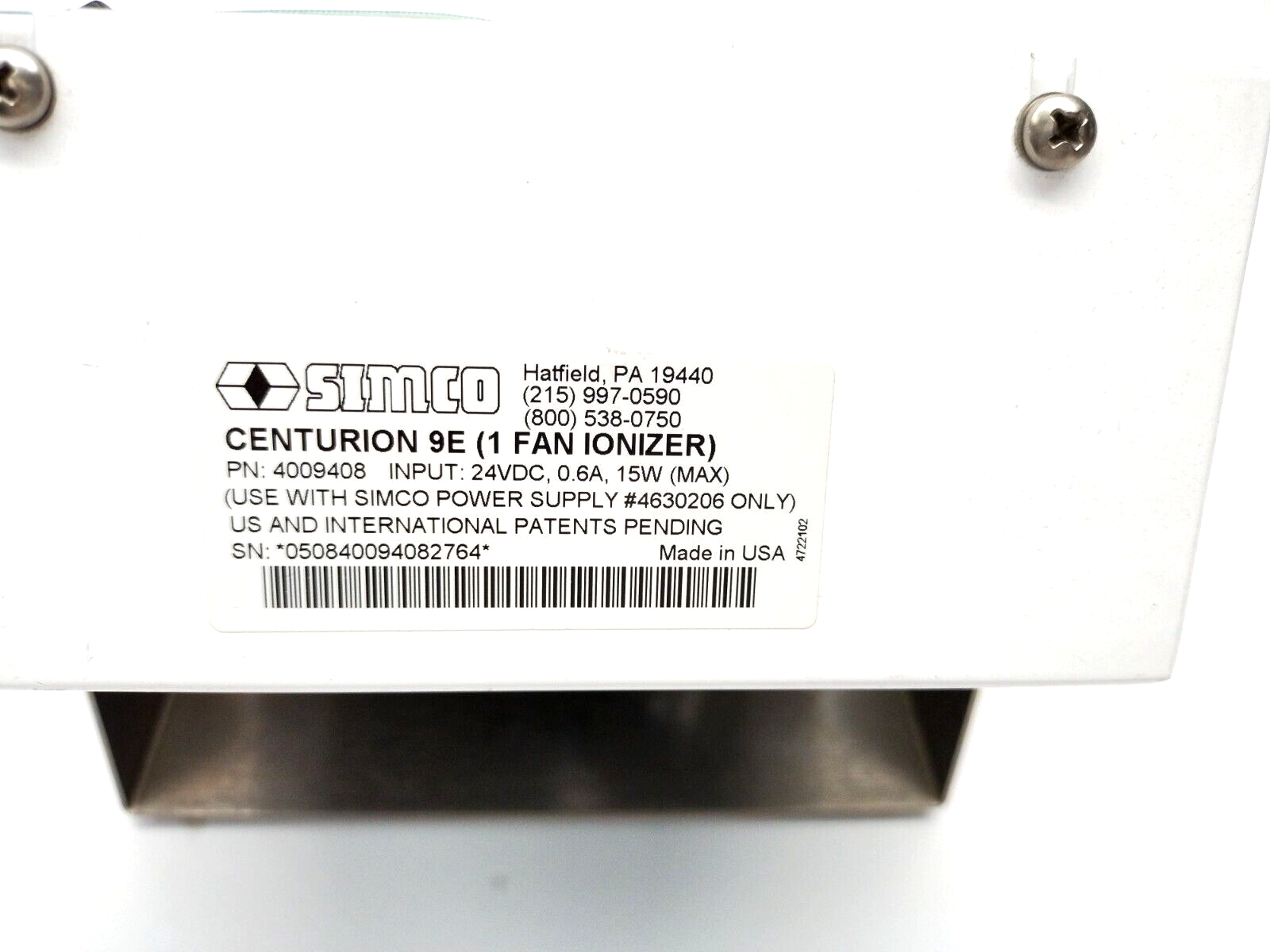 Simco 4009408 CenturION 9E Single Fan Ionizing Air Blower NO POWER SUPPLY - Maverick Industrial Sales