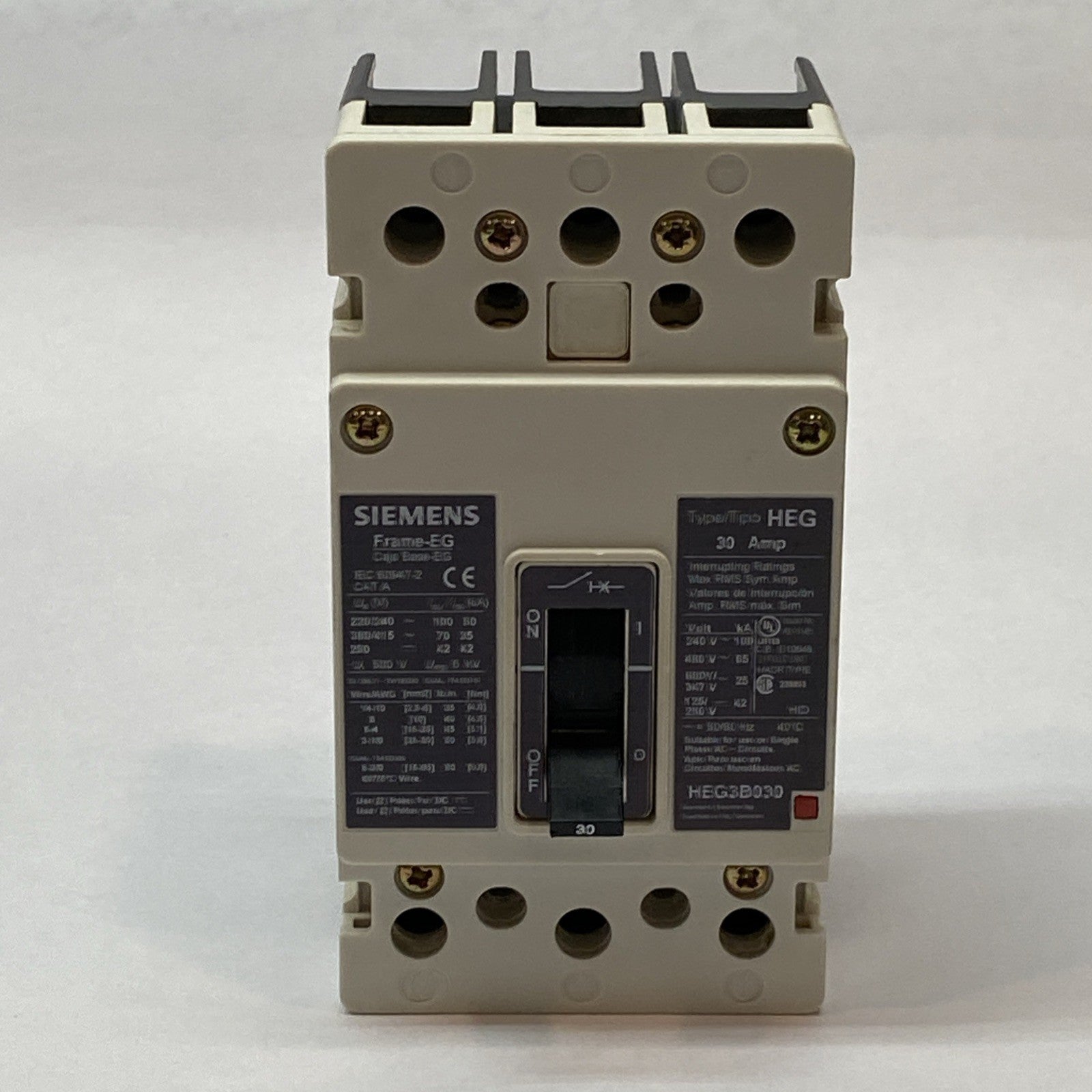 Siemens HEG3B030L Circuit Breaker 30A 600V 3PH 3 Pole Type HEG Frame EG - Maverick Industrial Sales