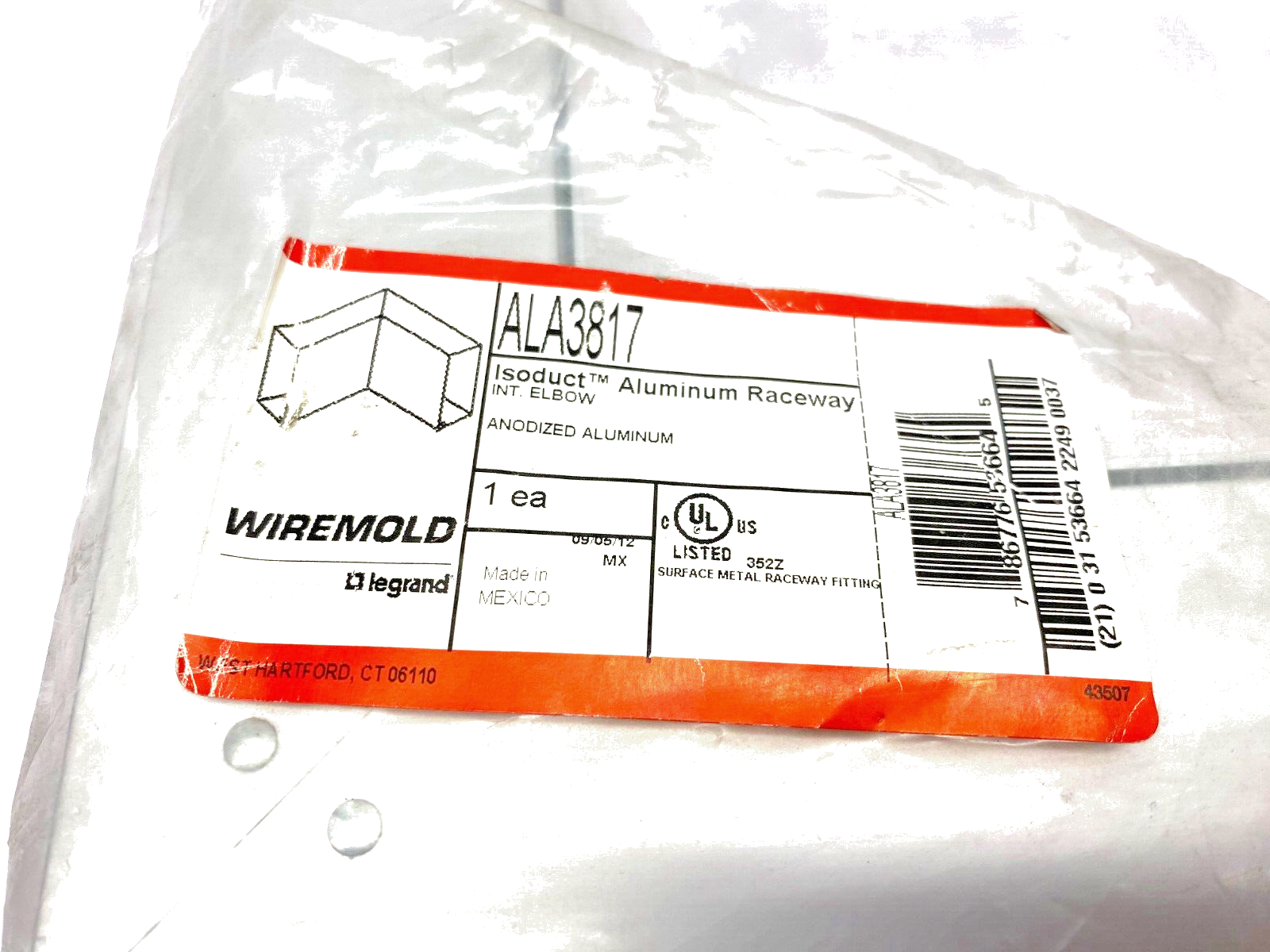 Legrand Wiremold ALA3817 Isoduct Aluminum Raceway Interior Elbow 90-Degree - Maverick Industrial Sales