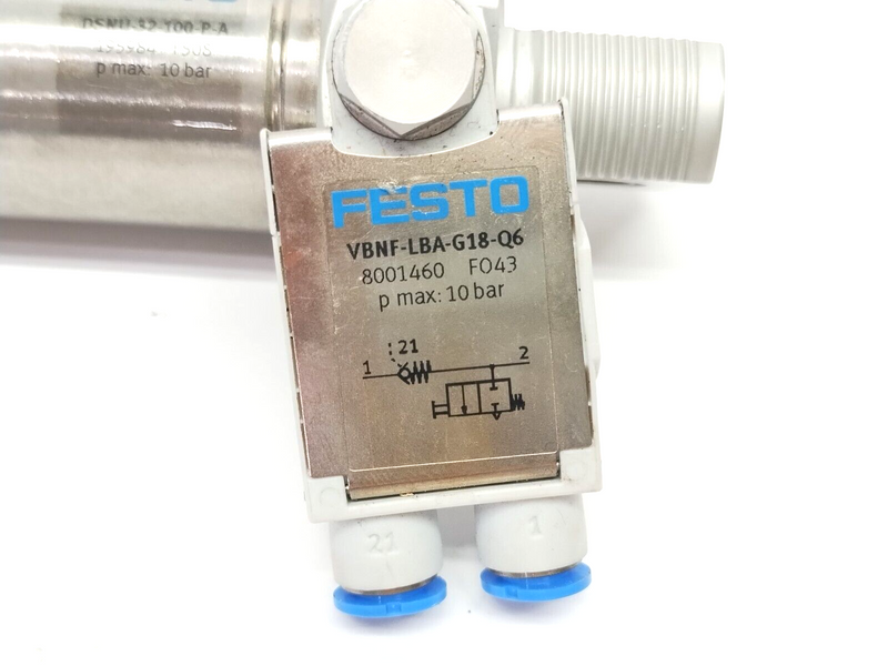 Festo DSNU-32-100-P-A Round Cylinder 195984 w/ VBNF-LBA-G18-Q6 Valve 8001460 - Maverick Industrial Sales