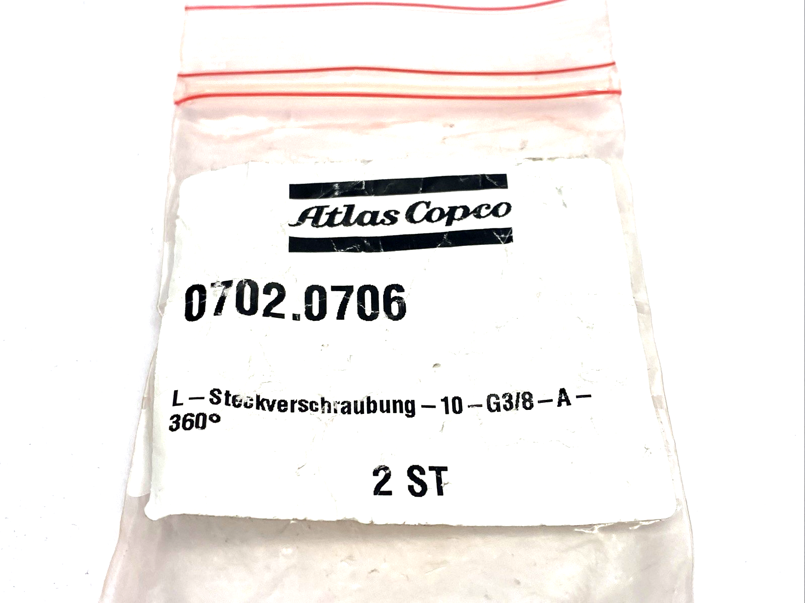 Atlas Copco 0702.0706 Elbow Fitting 10-G3/8-A-360 10mm Tube 702.0706 LOT OF 2 - Maverick Industrial Sales