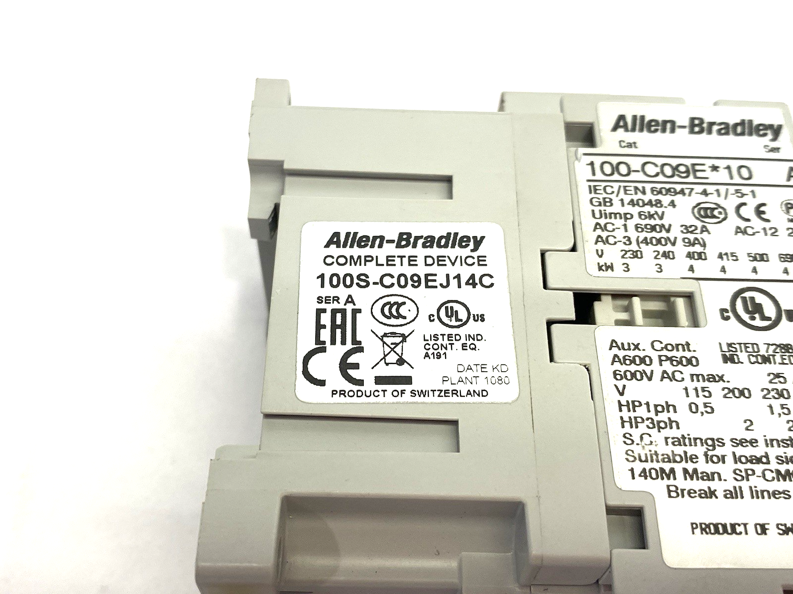Allen Bradley 100S-C09EJ14C Ser. A Safety Contactor, 3 N.O. Main, 1 N.O. 4 N.C. - Maverick Industrial Sales