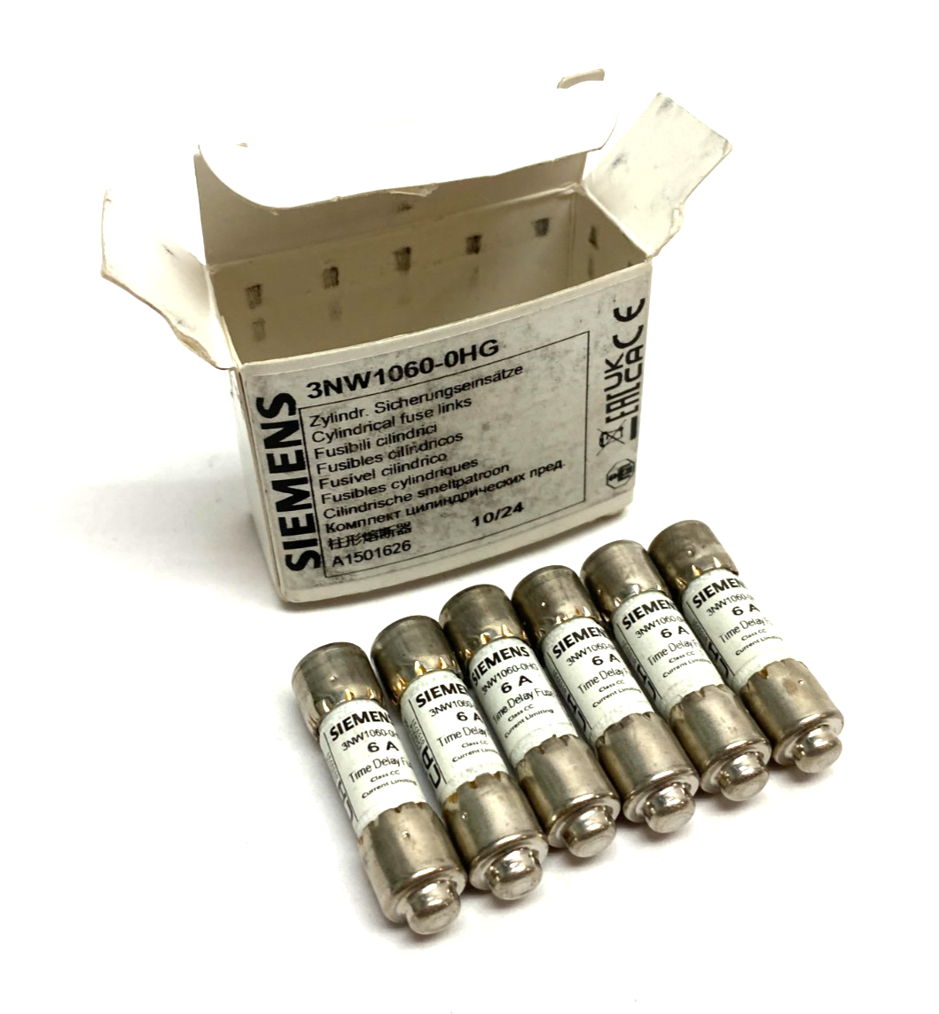 Siemens 3NW1060-0HG SENTRON Cylindrical Fuse, Slow-Blow, 6A, BOX OF 6 - Maverick Industrial Sales