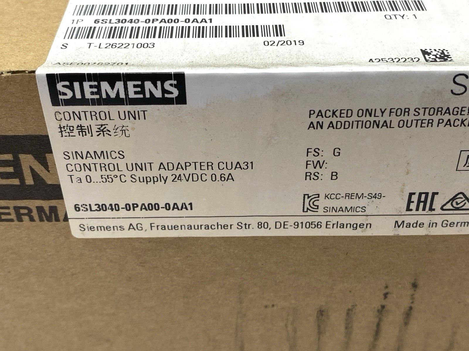 Siemens 6SL3040-0PA00-0AA1 SINAMICS Control Unit Adapter CU31 24VDC - Maverick Industrial Sales