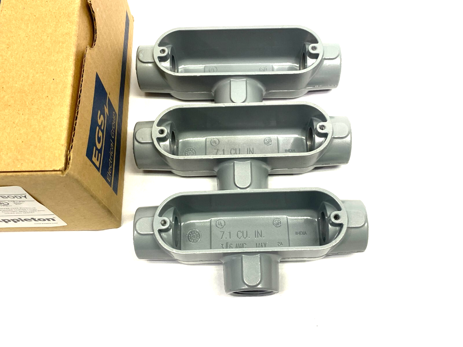 EGS Appleton T75-A Form 85 Aluminum Conduit Body 3/4" for Rigid and IMC BOX OF 3 - New – Open box - Maverick Industrial Sales