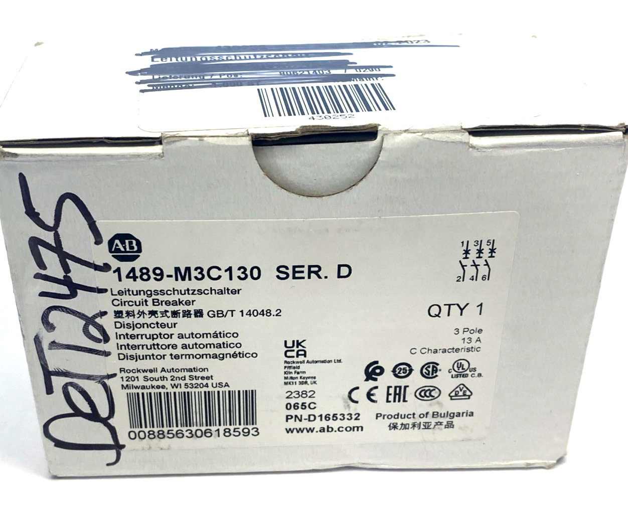 Allen Bradley 1489-M3C130 Ser. D Miniature Circuit Breaker 13A 3P Trip C - Maverick Industrial Sales