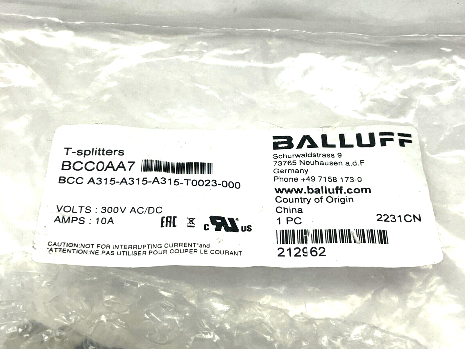 Balluff BCC0AA7 Tee Connector BCC A315-A315-A315-T0023-000 - Maverick Industrial Sales