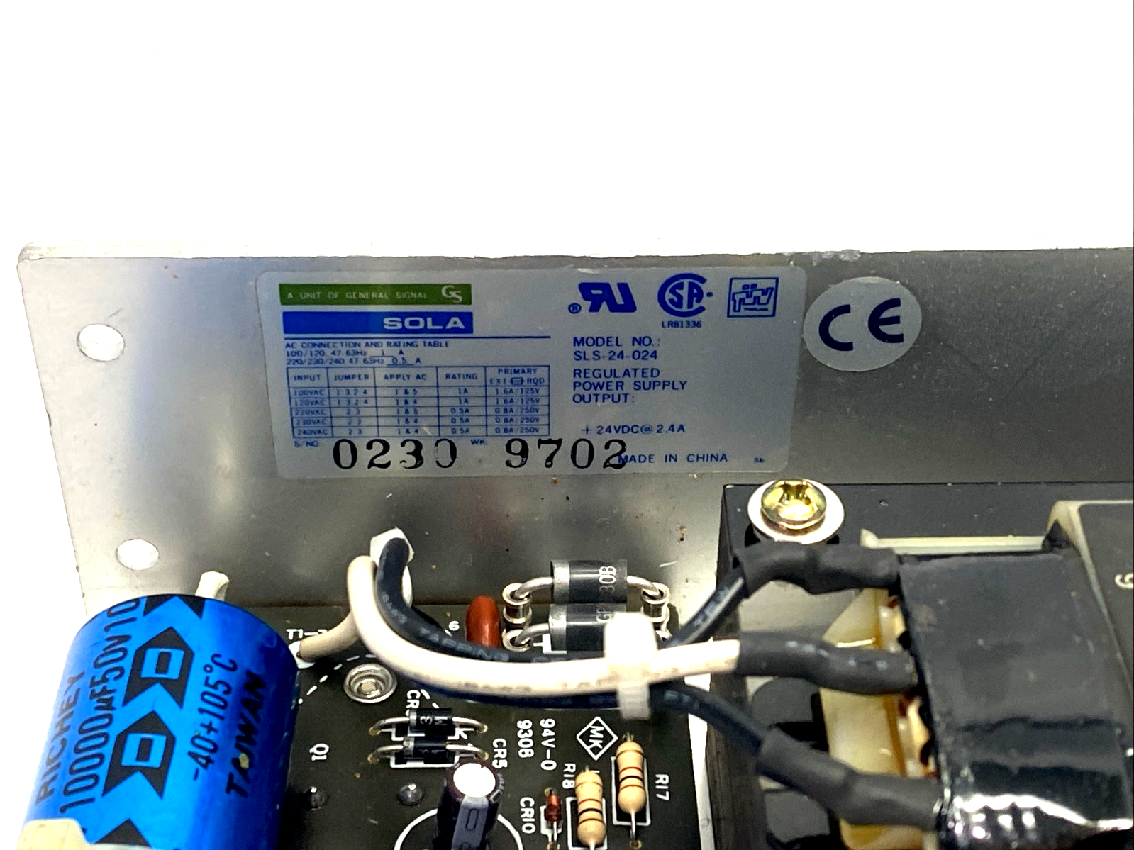 SLS-24-024 | SOLA Power Supply 24VDC 2.4A - Used - Maverick Industrial Sales