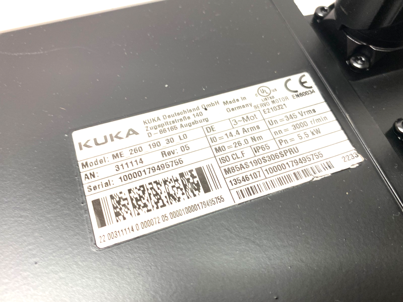 Kuka 00-334-485 Servo Motor 5,5kW L0 ME, ME_260_190_30_L0 - Maverick Industrial Sales