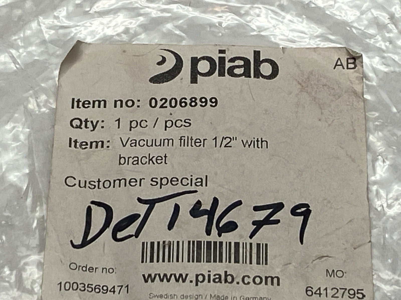 Piab 0206899 Vacuum Filter 1/2" With Bracket - Maverick Industrial Sales