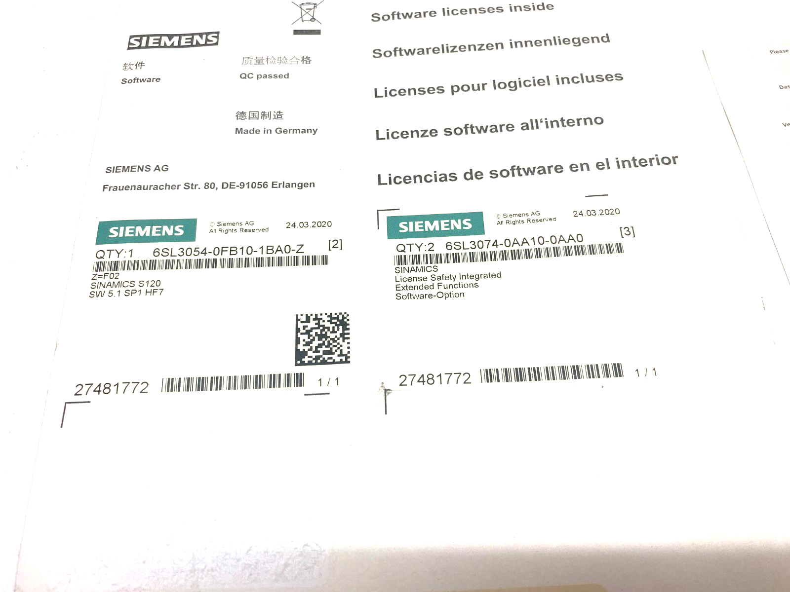 Siemens 6SL3054-0FB10-1BA0-Z SINAMICS S120 CompactFlash Card V5.1 SP1 - Maverick Industrial Sales