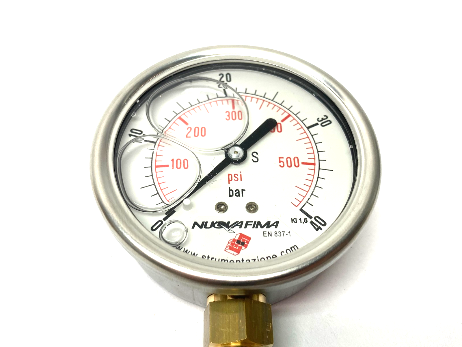 Nuova Fima M63R.GL040G14 Radial Glycerine Manometer 0-40 bar, G 1/4, 63 mm - Maverick Industrial Sales