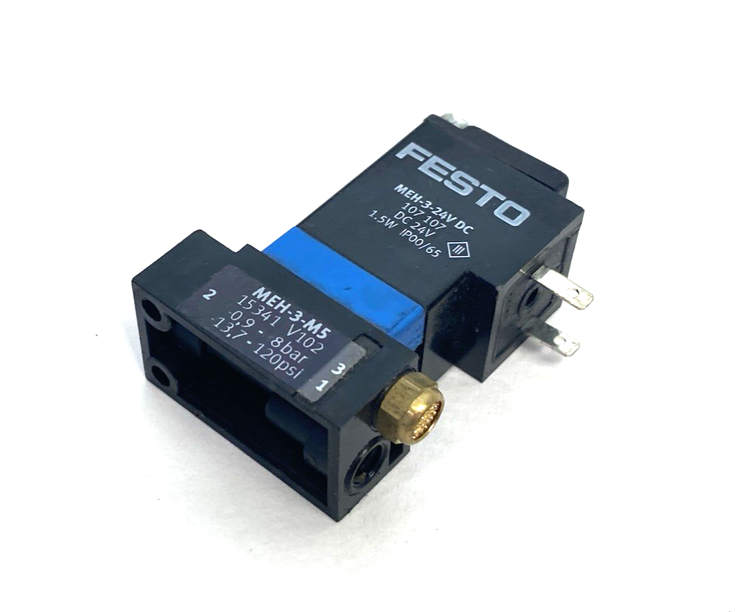 Festo MEH-3-M5 Solenoid Actuated Valve 3/2-way Direct Acting 15341 - Maverick Industrial Sales